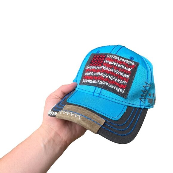 VINTAGE True Religion Patchwork Hat Baseball Cap Blue - Picture 6 of 7